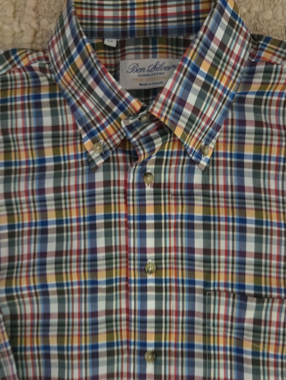 Ben Silver Charleston Fine Shirtings Plaid Button Down Shirt Men's Medium